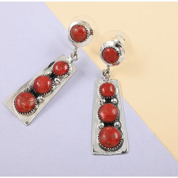 Santa Fe Style Coral Drop Earrings in Sterling Silver - Picture 6 of 7